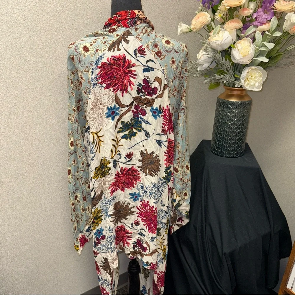 Umgee Boho Patchwork Kimono Duster Floral Open Front Lightweight M/L - Picture 3 of 7